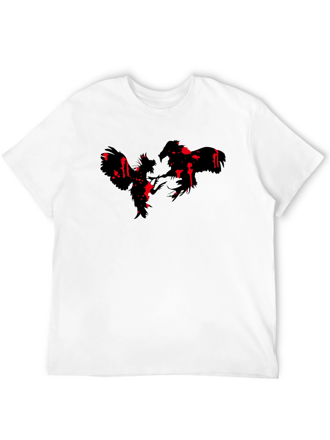 Rooster Fight Graphic Print Black T-Shirt