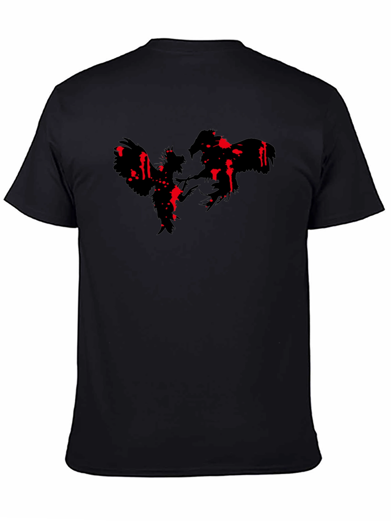 Rooster Fight Graphic Print Black T-Shirt