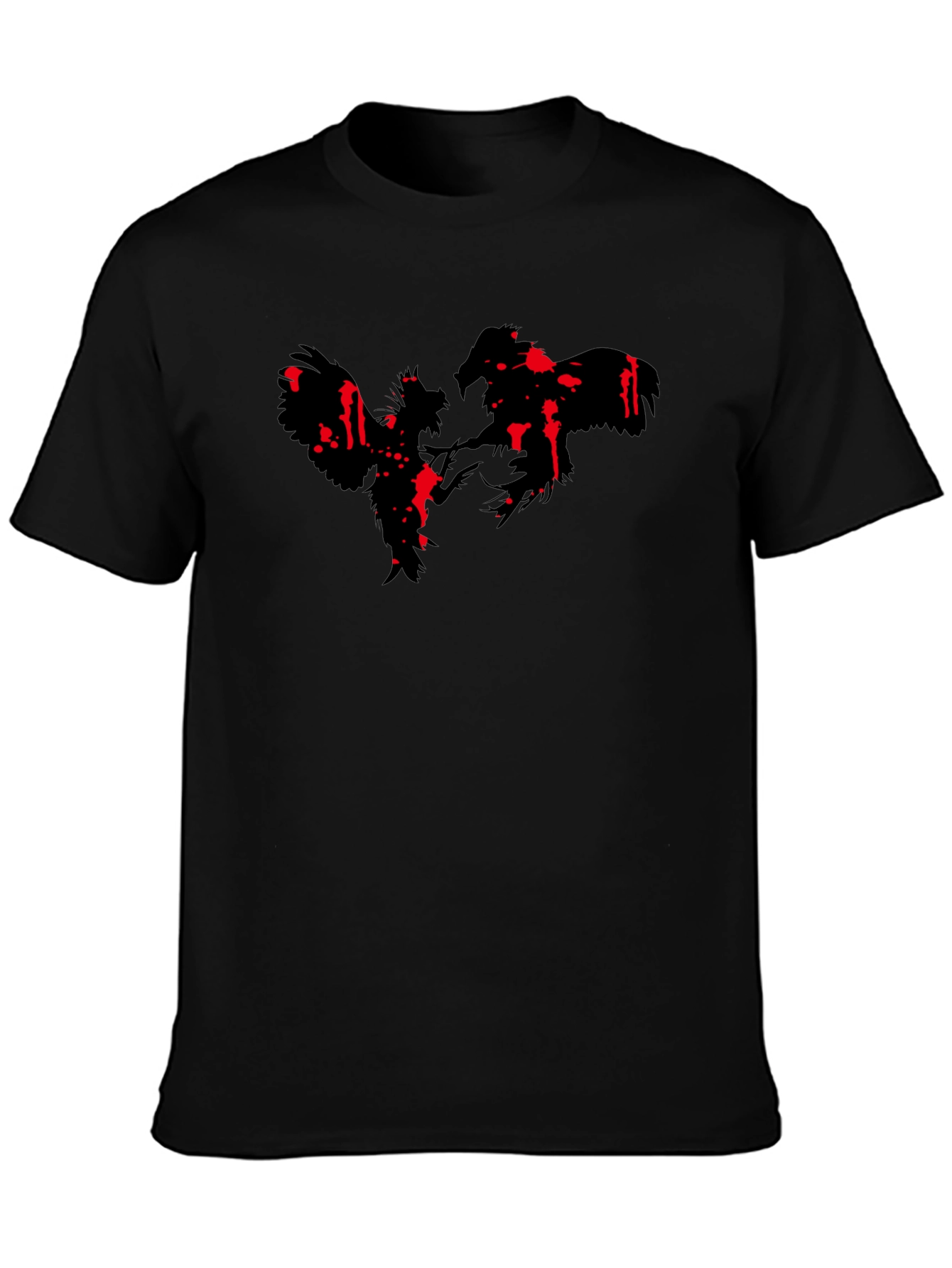 Rooster Fight Graphic Print Black T-Shirt