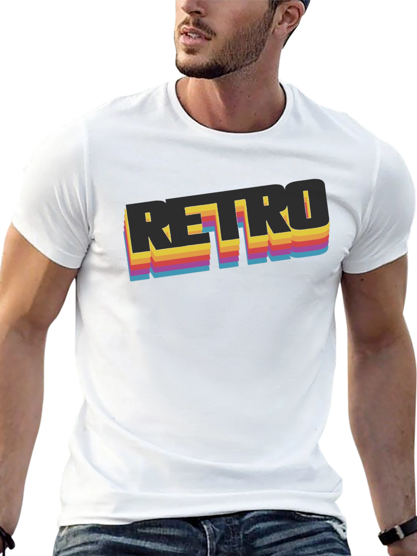 Retro Graphic Print Black T-Shirt