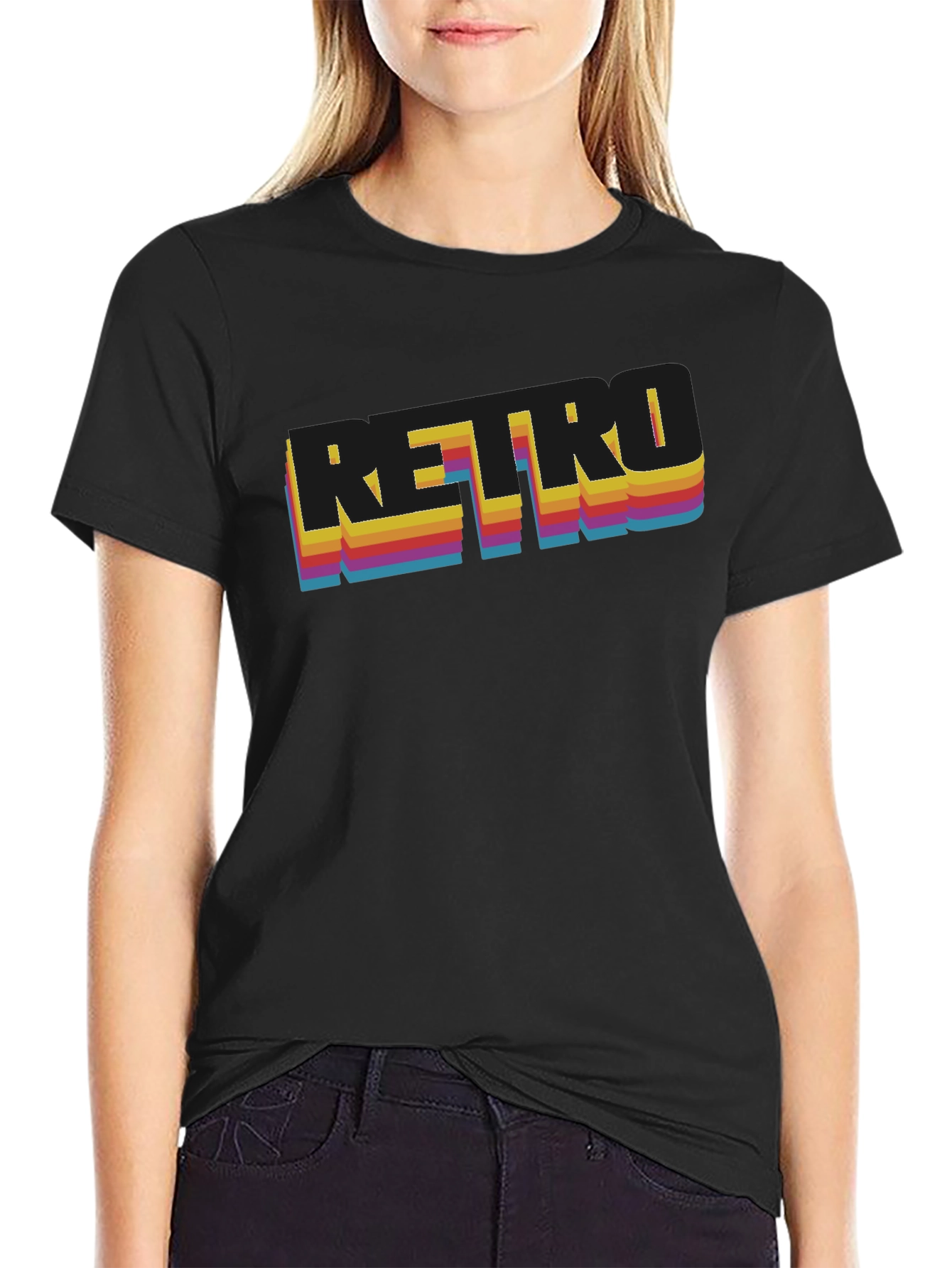 Retro Graphic Print Black T-Shirt