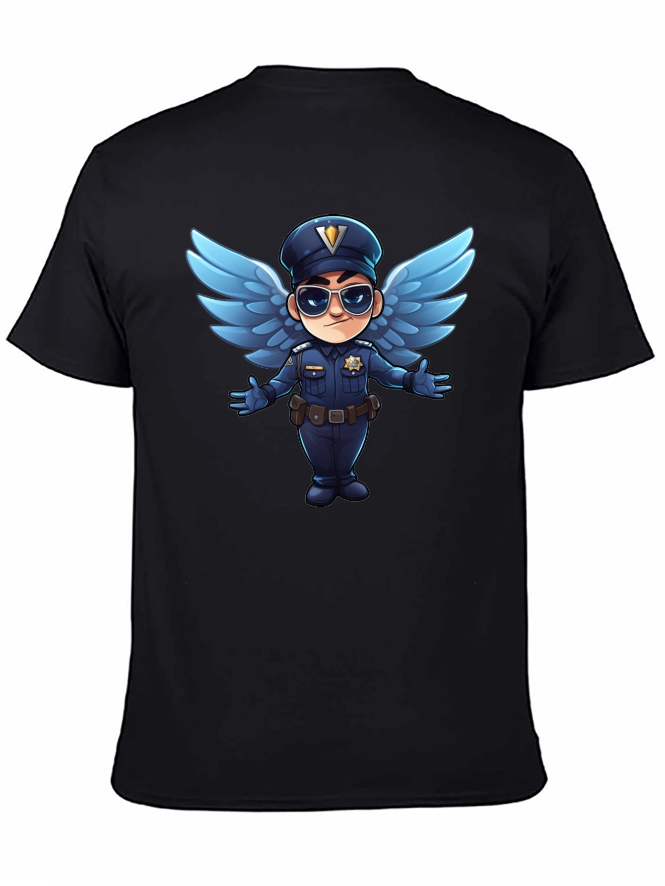 Cartoon Angel Cop T-Shirt - Black