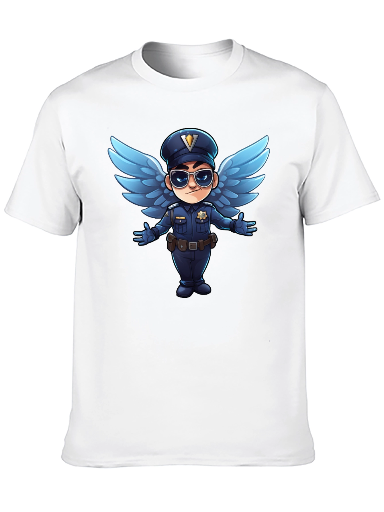 Cartoon Angel Cop T-Shirt - Black