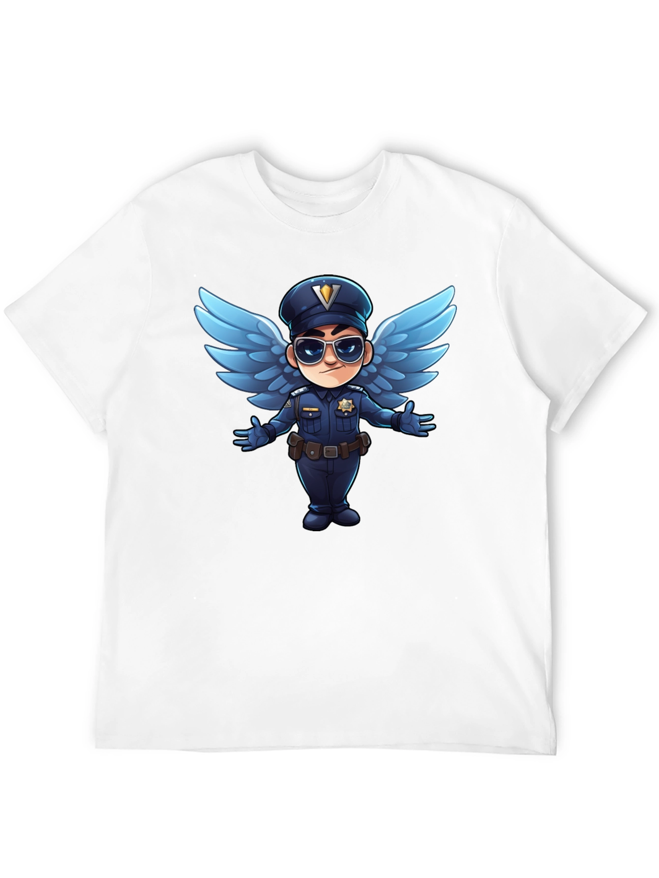 Cartoon Angel Cop T-Shirt - Black