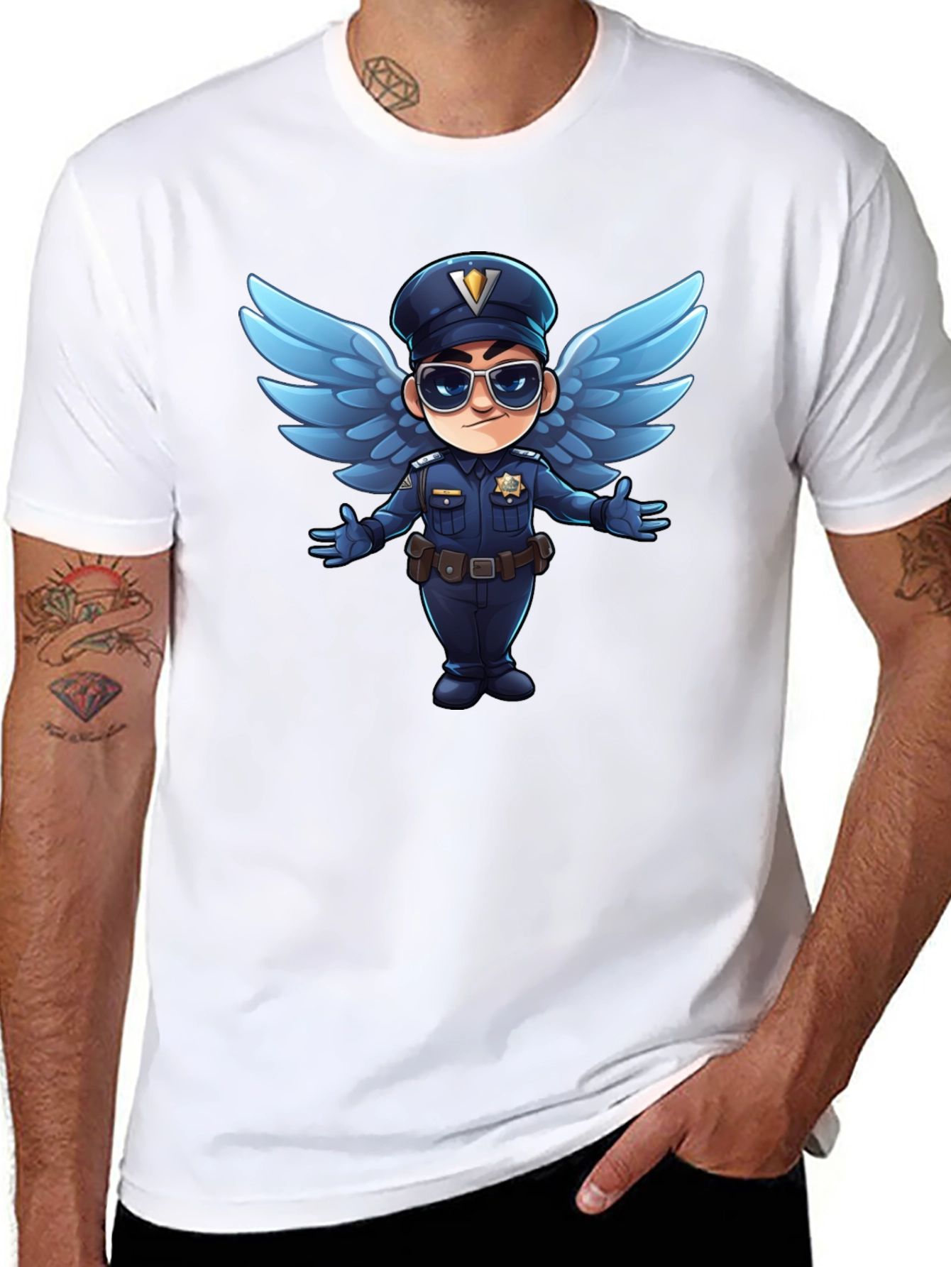 Cartoon Angel Cop T-Shirt - Black