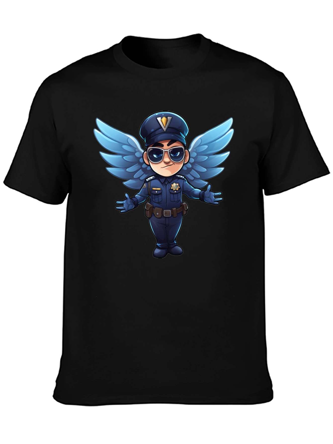Cartoon Angel Cop T-Shirt - Black