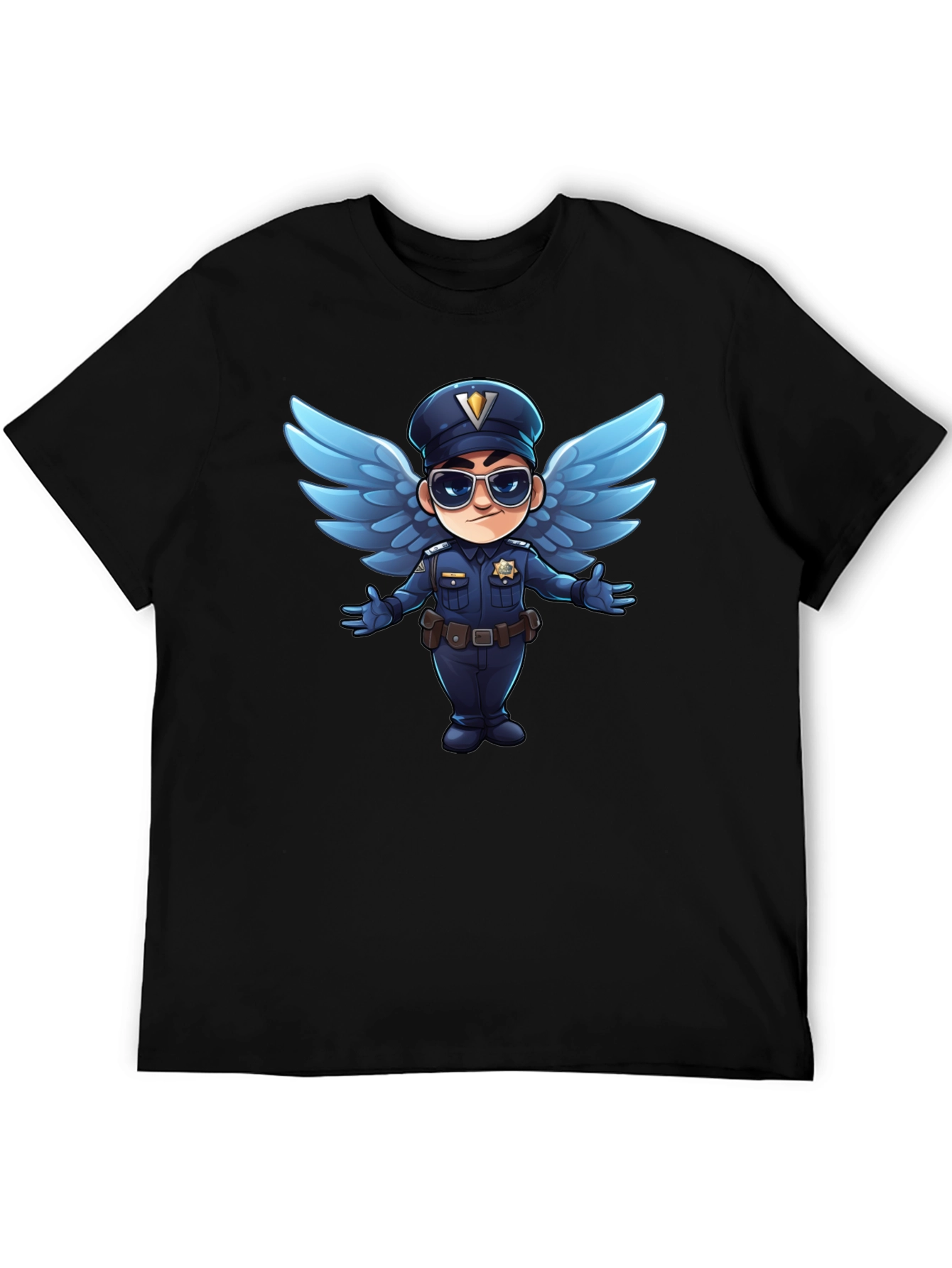 Cartoon Angel Cop T-Shirt - Black