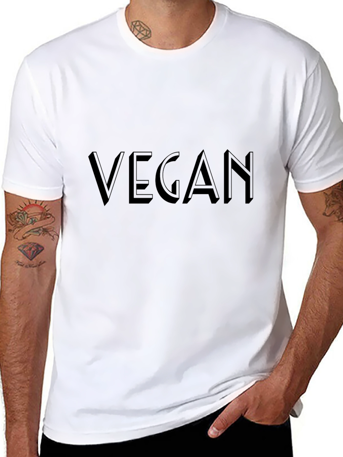 Vegan Statement Tee - Solid Black Crew Neck T-Shirt