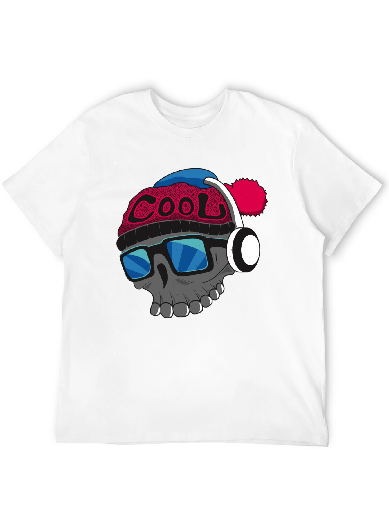 Cool Skull with Beanie & Headphones Graphic T-Shirt