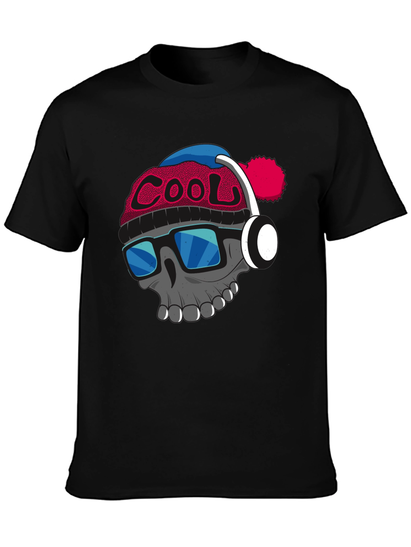 Cool Skull with Beanie & Headphones Graphic T-Shirt