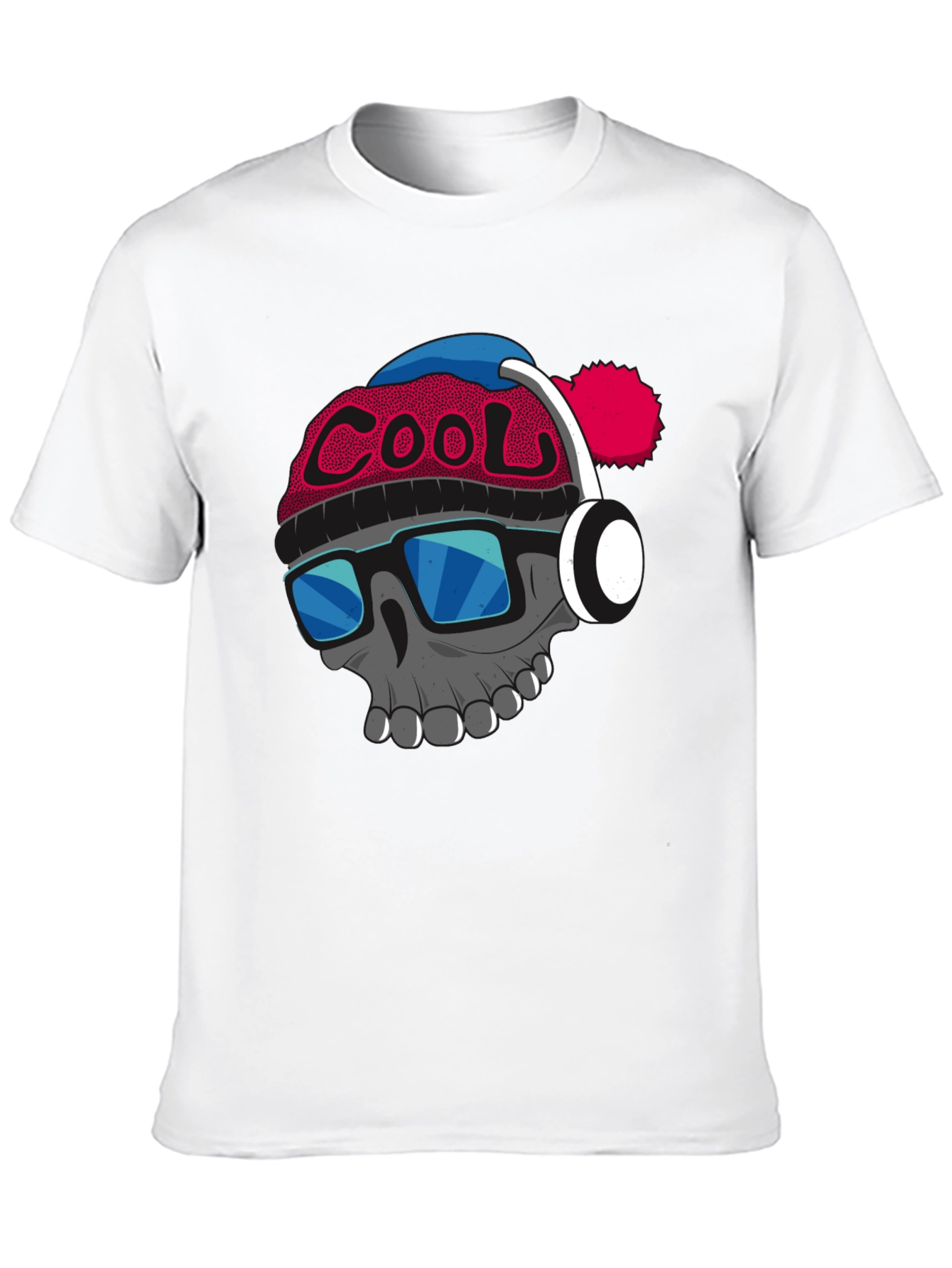 Cool Skull with Beanie & Headphones Graphic T-Shirt