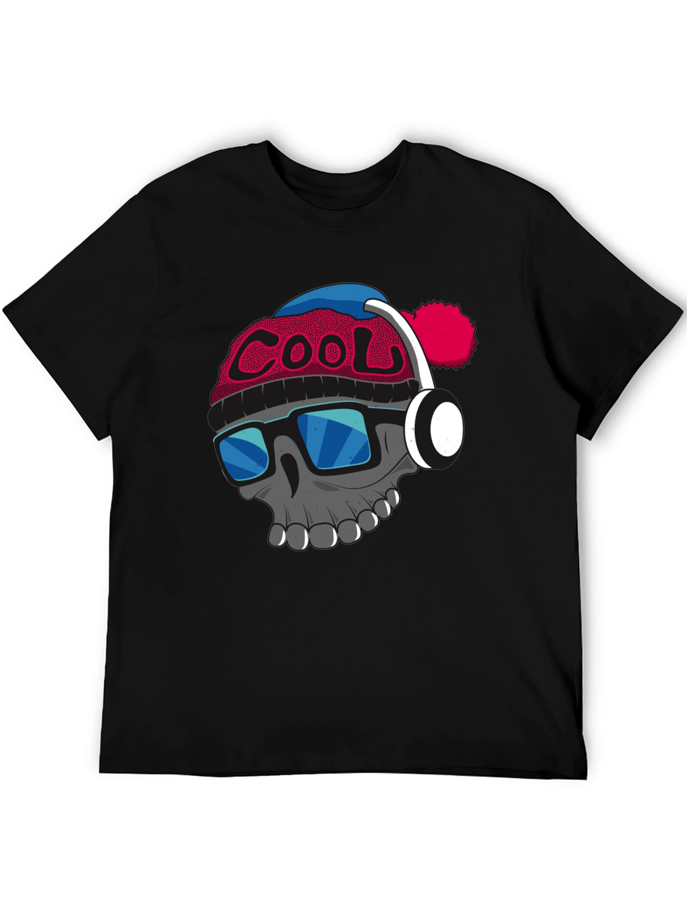 Cool Skull with Beanie & Headphones Graphic T-Shirt