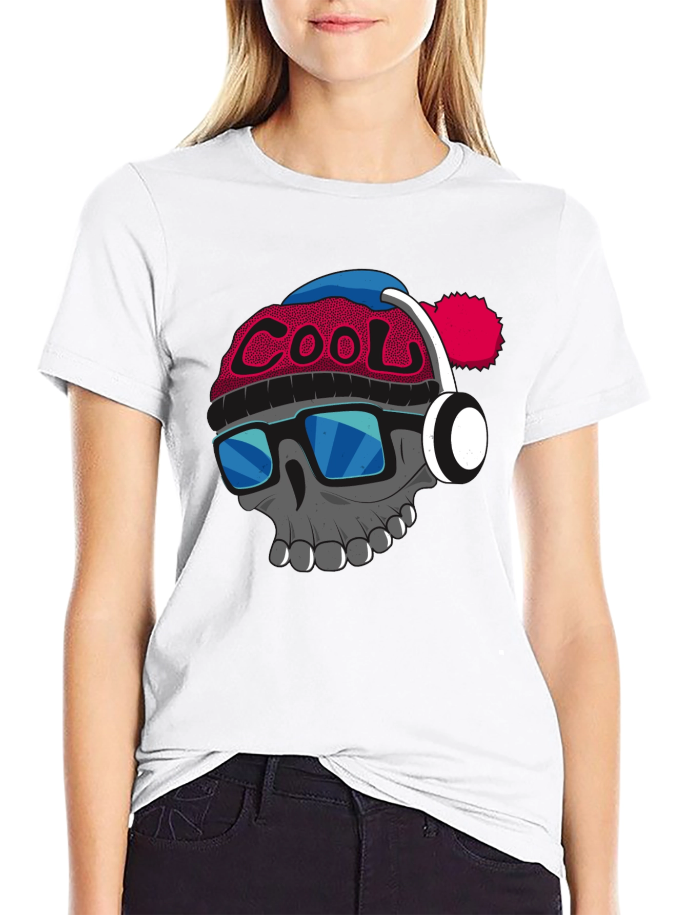 Cool Skull with Beanie & Headphones Graphic T-Shirt