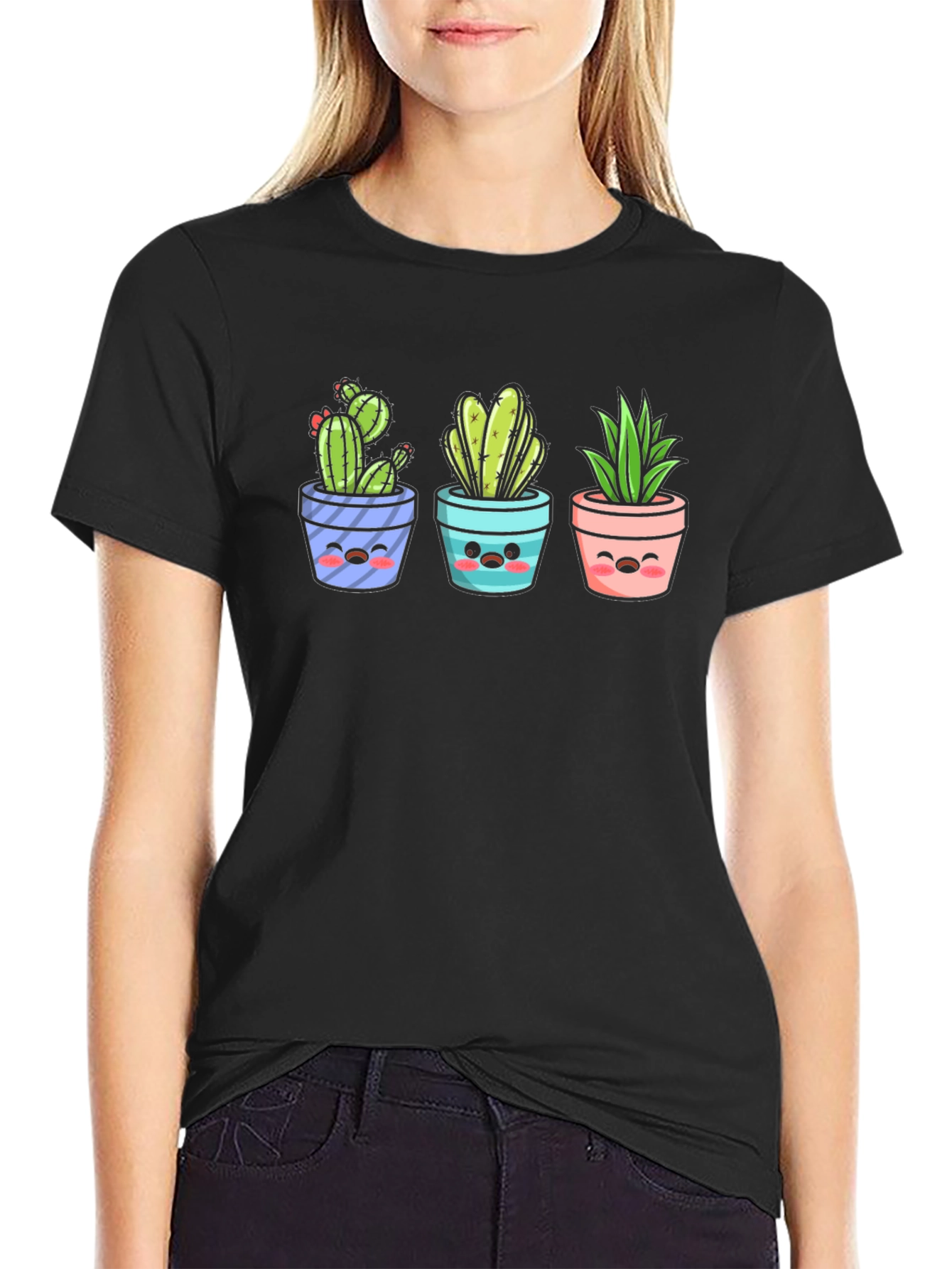 Kawaii Cactus T-Shirt: Cute Potted Plants Graphic Tee