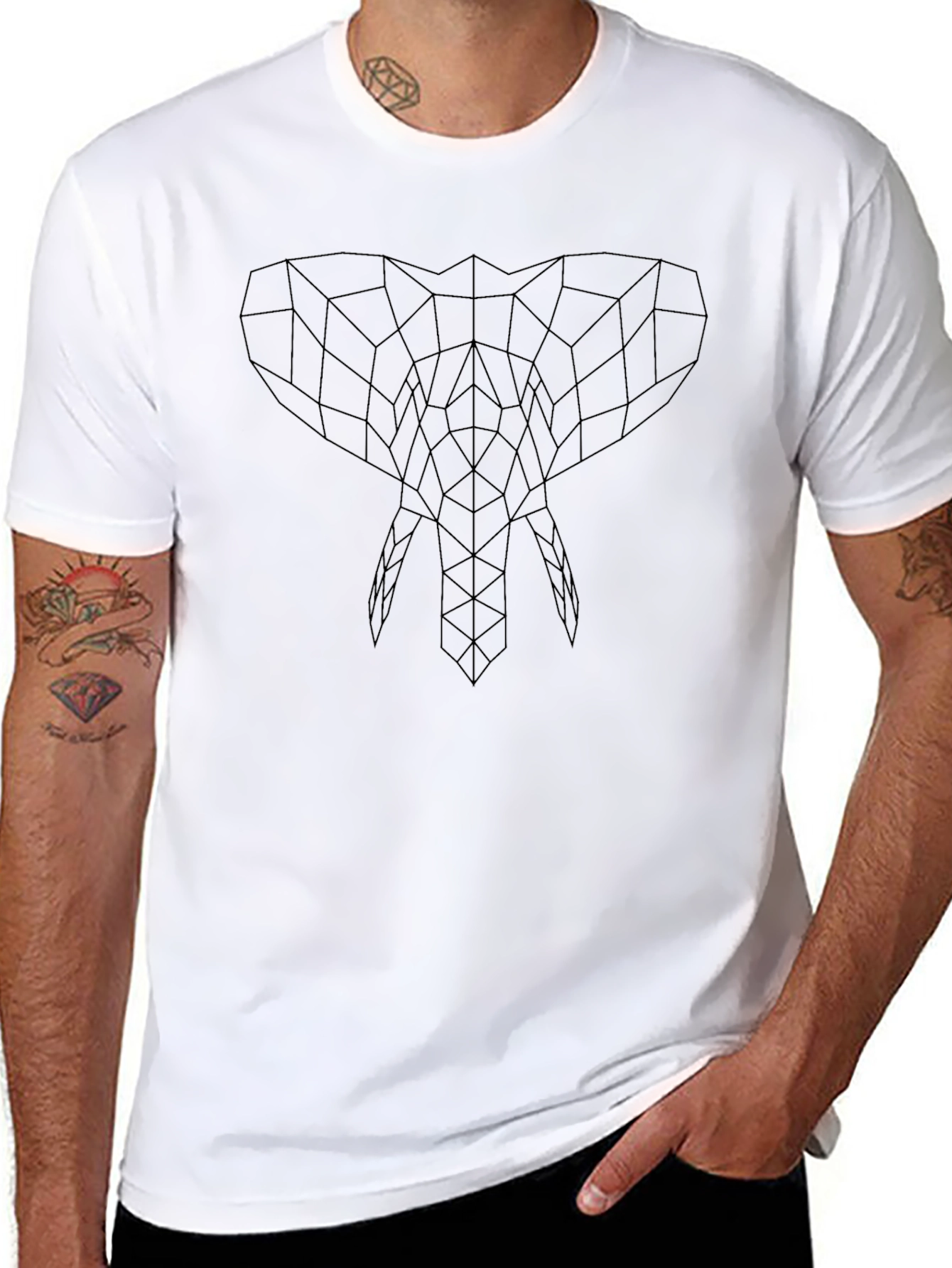 Geometric Elephant Black T-Shirt