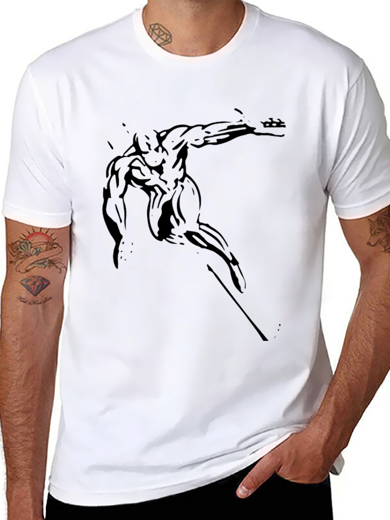 Mens Black Graphic Tee - Muscular Figure Print