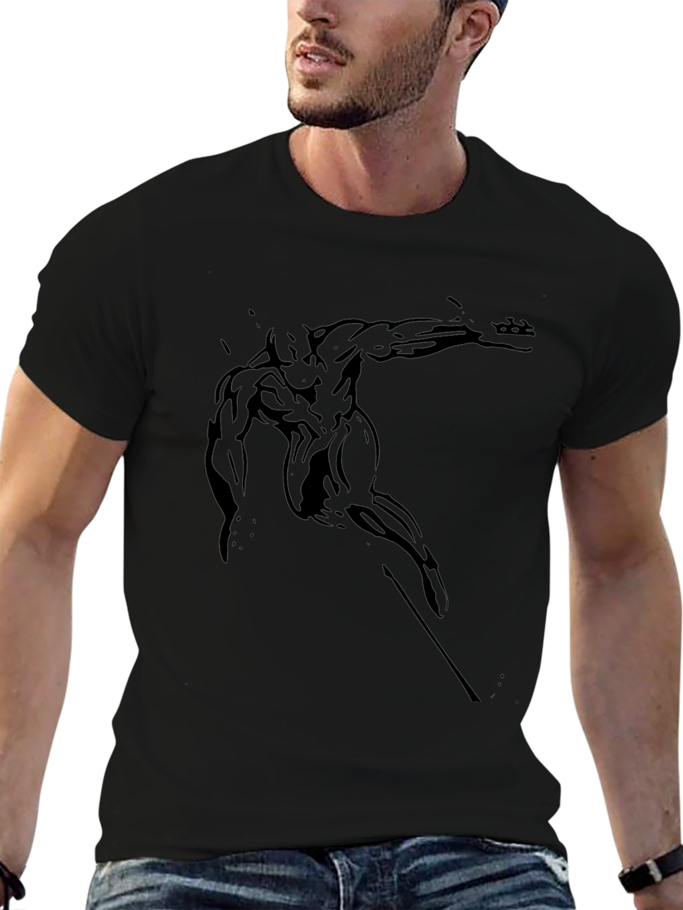 Mens Black Graphic Tee - Muscular Figure Print