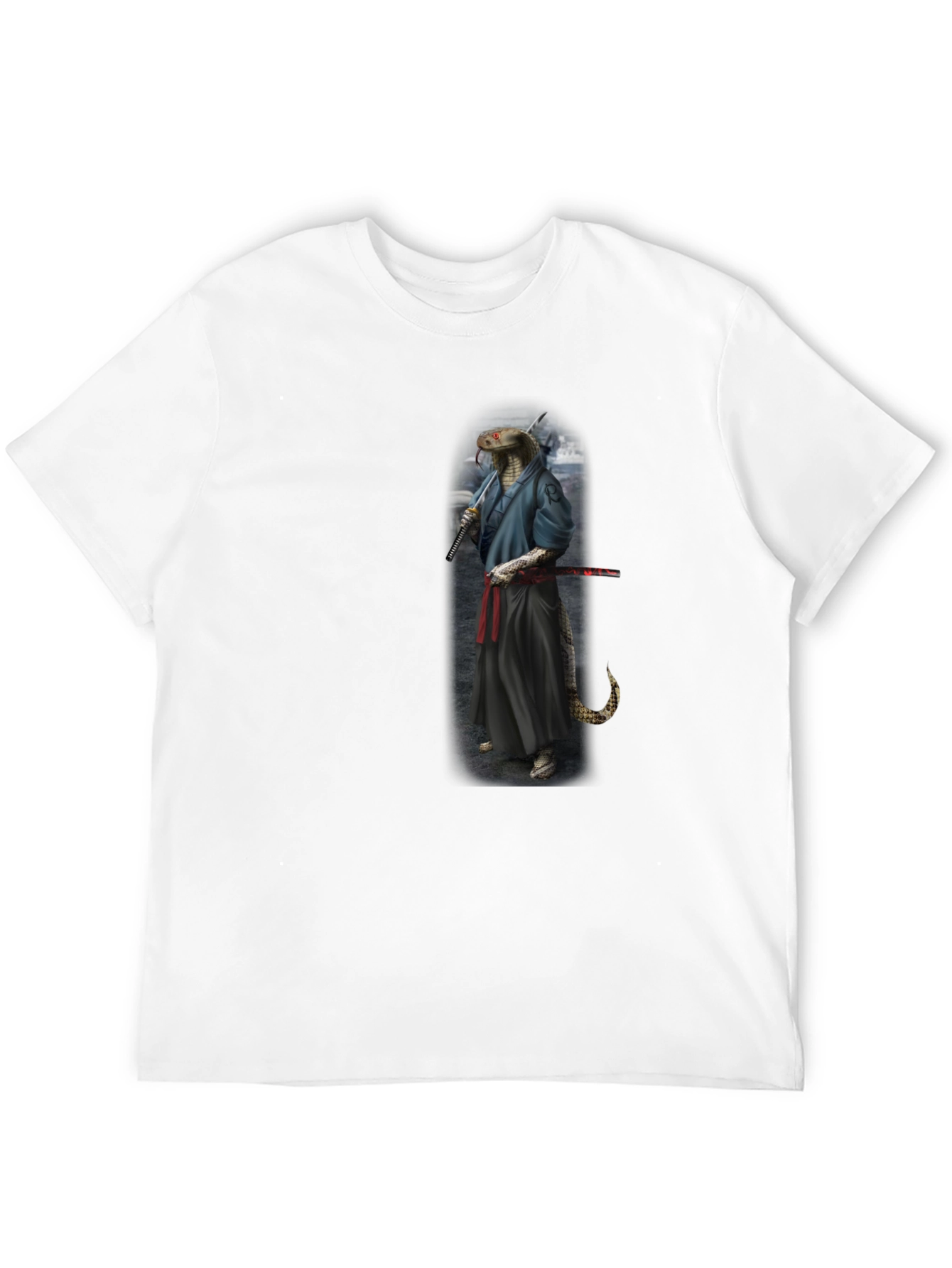 Mens Black T-Shirt with Snake Samurai Design