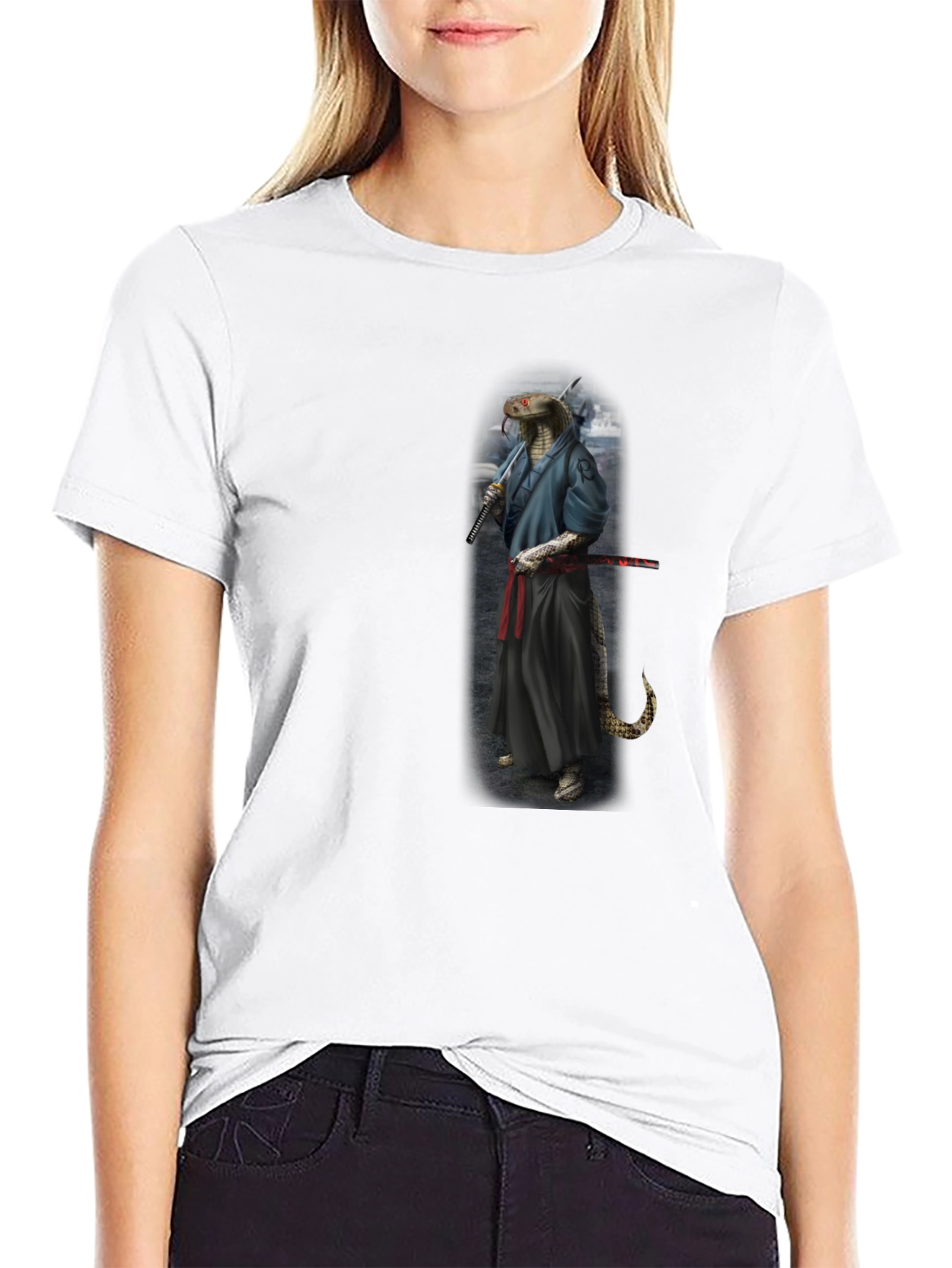 Mens Black T-Shirt with Snake Samurai Design