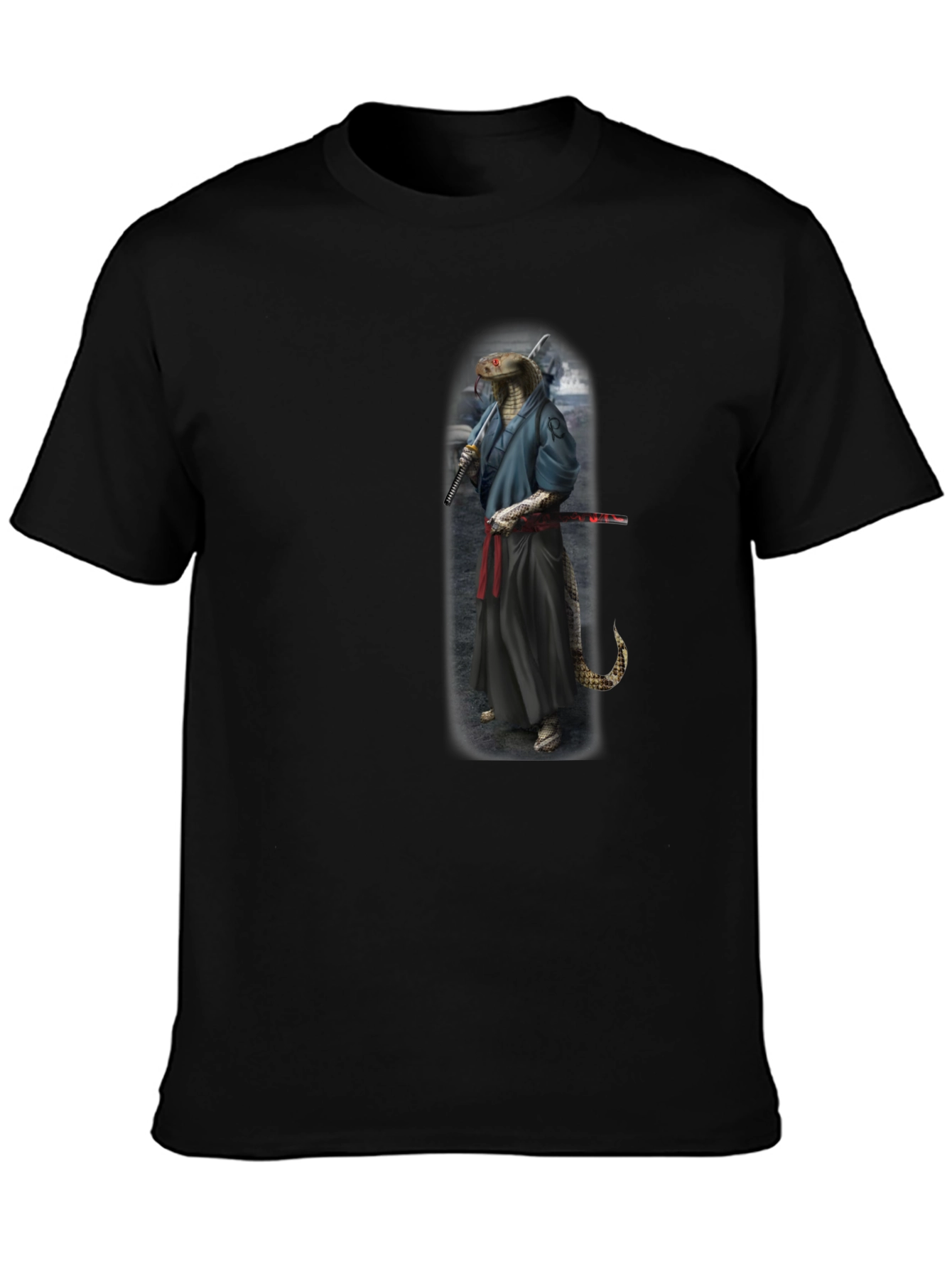 Mens Black T-Shirt with Snake Samurai Design
