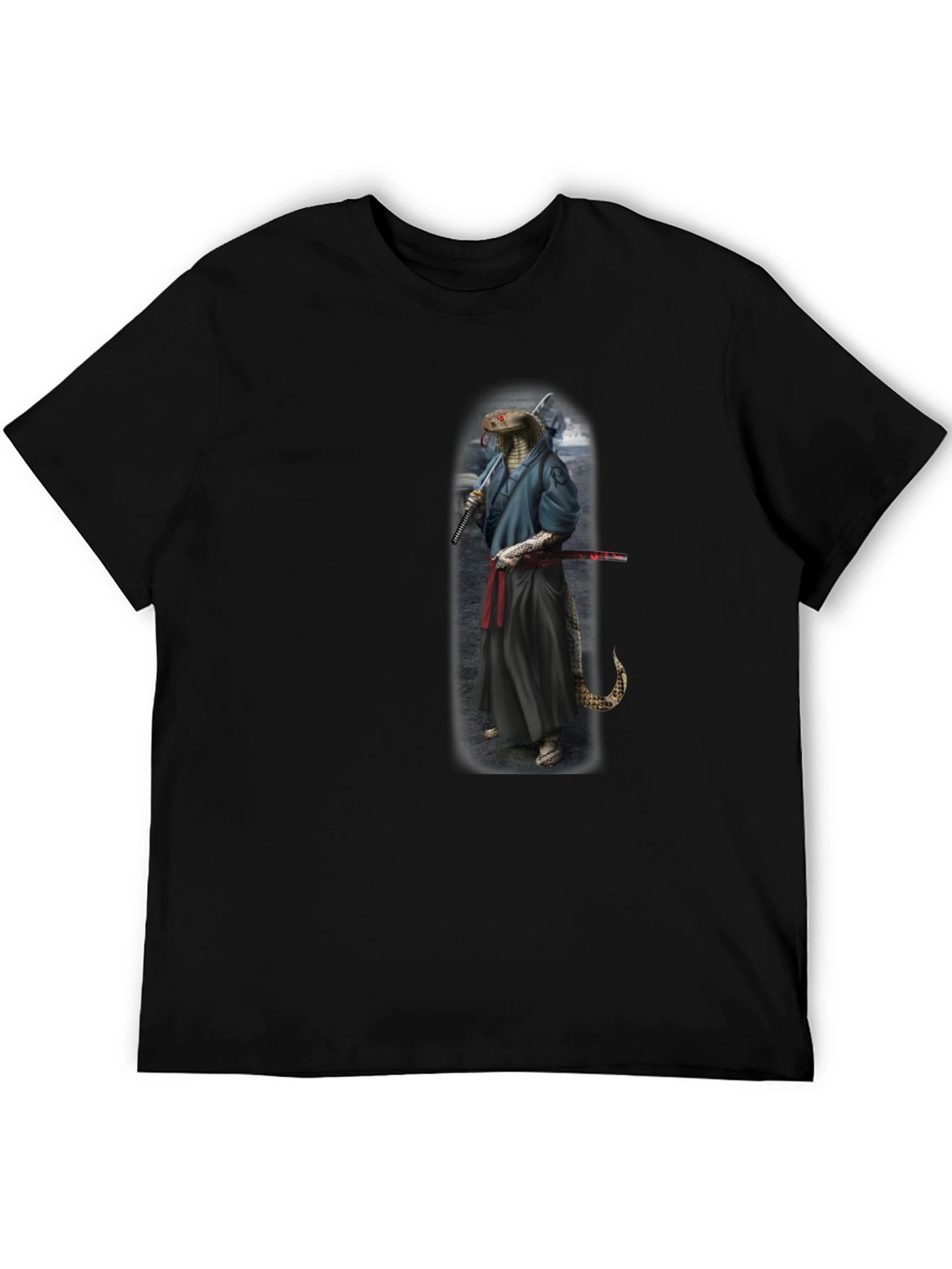 Mens Black T-Shirt with Snake Samurai Design