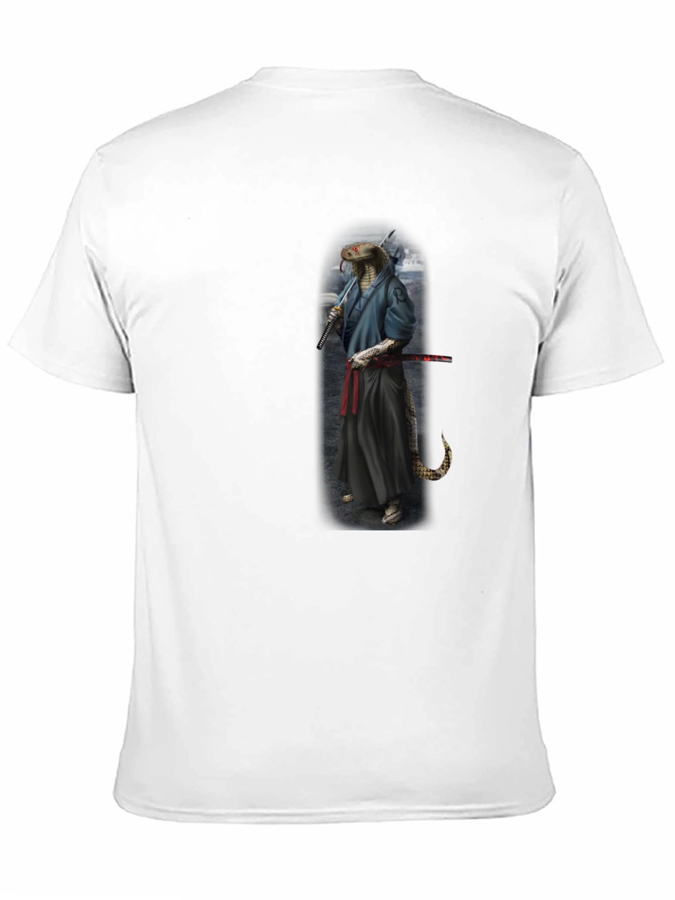Mens Black T-Shirt with Snake Samurai Design