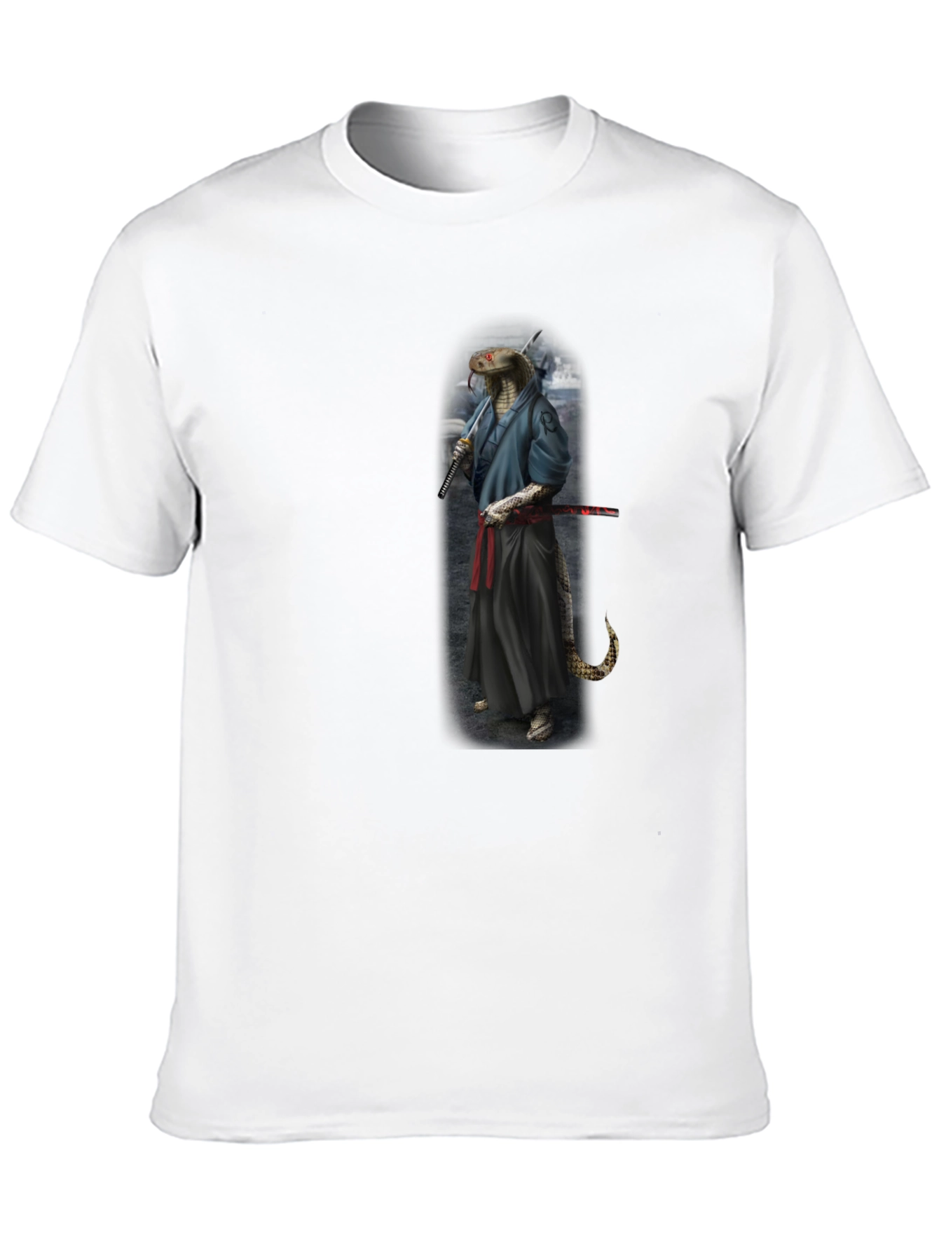 Mens Black T-Shirt with Snake Samurai Design