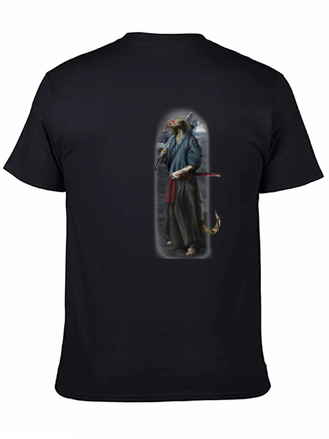 Mens Black T-Shirt with Snake Samurai Design