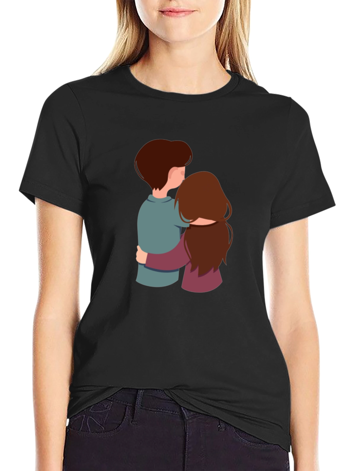 Couple Hugging Graphic Black Tee Shirt