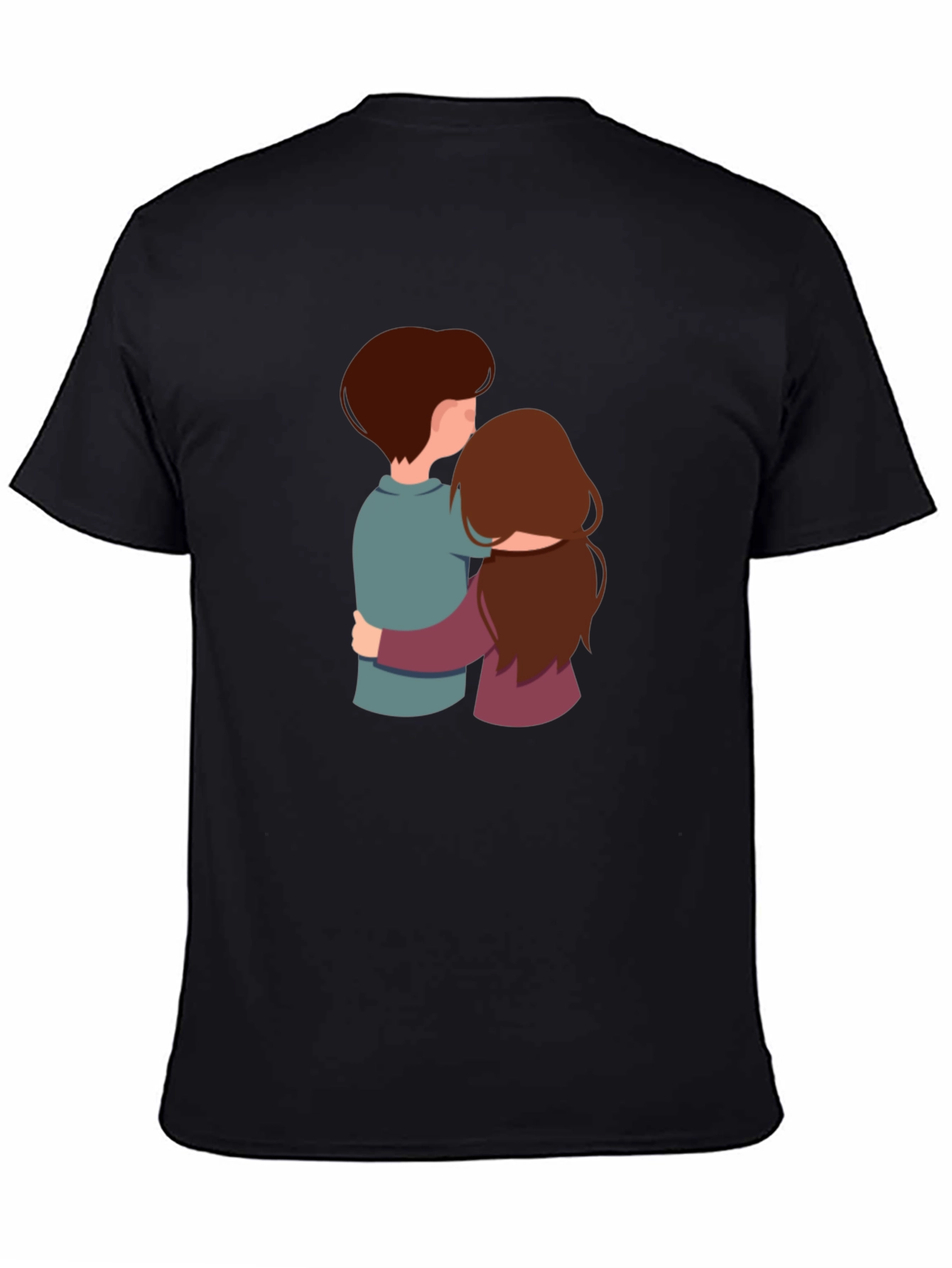 Couple Hugging Graphic Black Tee Shirt
