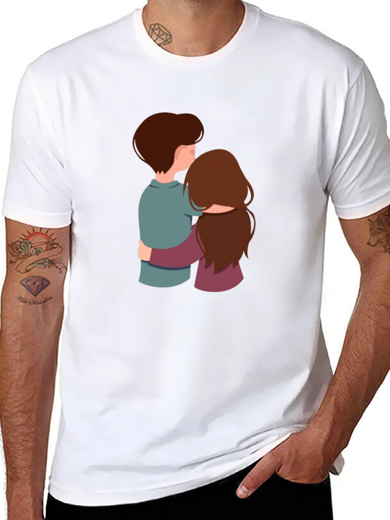 Couple Hugging Graphic Black Tee Shirt