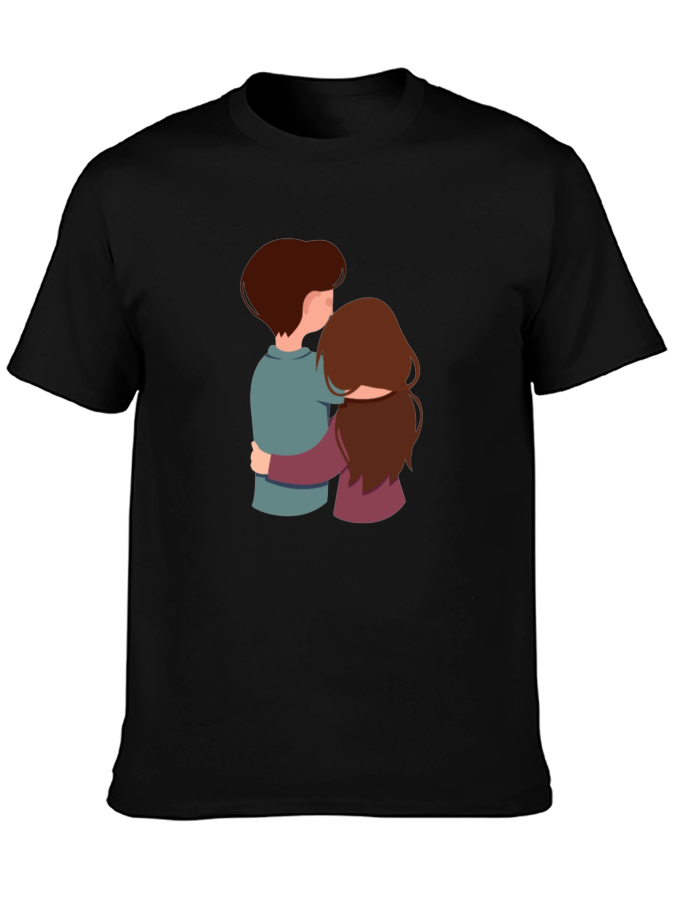 Couple Hugging Graphic Black Tee Shirt