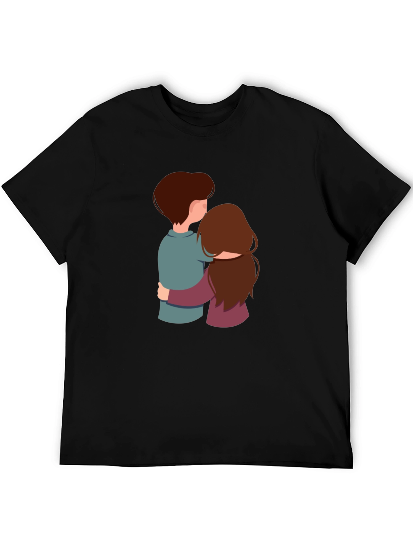 Couple Hugging Graphic Black Tee Shirt
