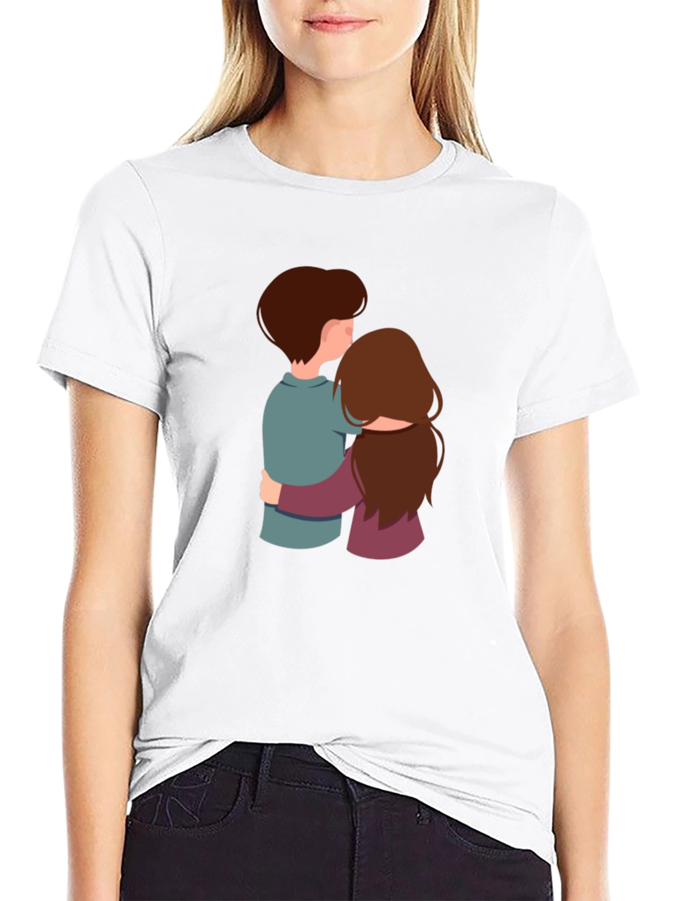 Couple Hugging Graphic Black Tee Shirt