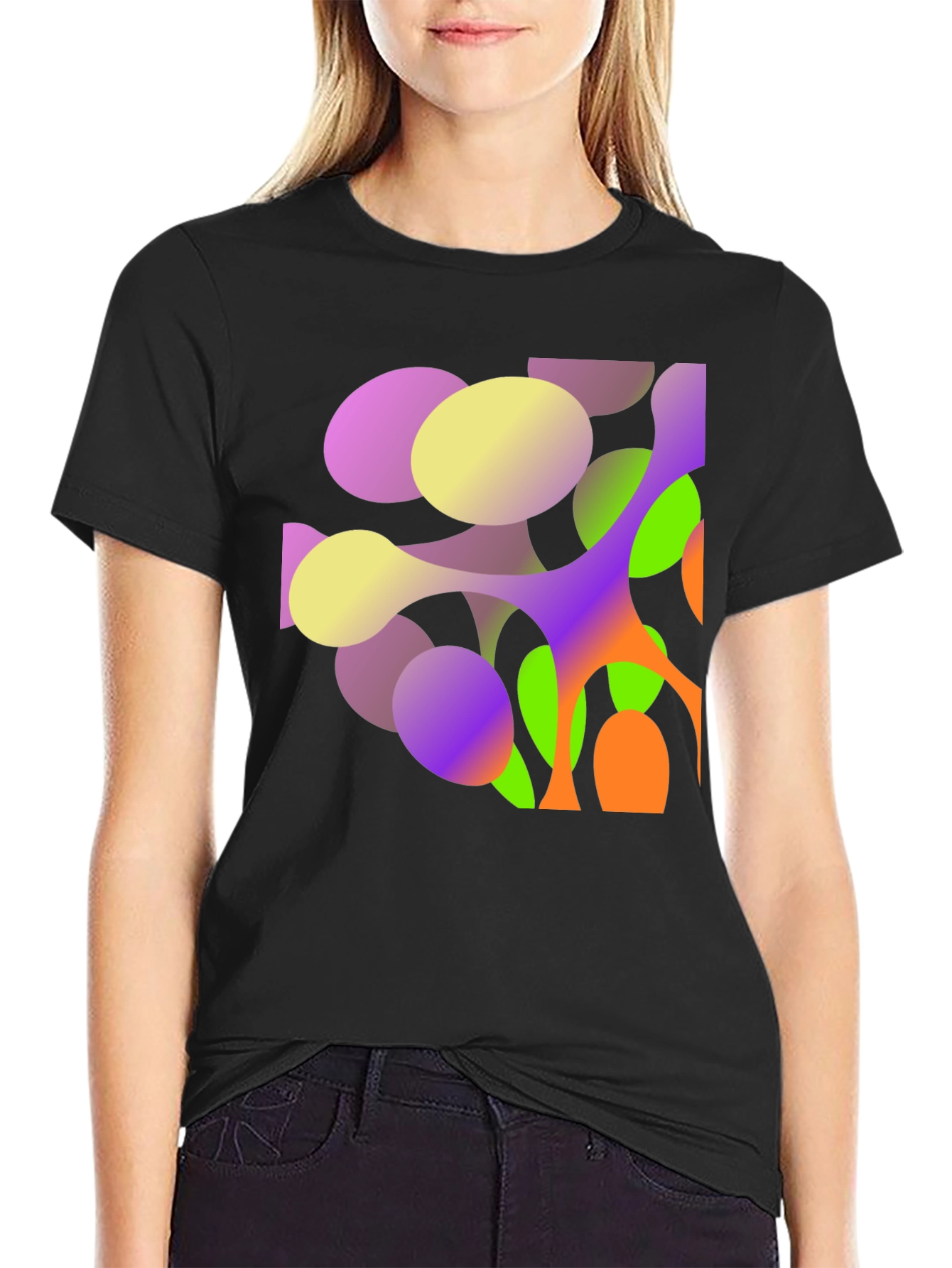 Abstract Geometric Print Black T-Shirt