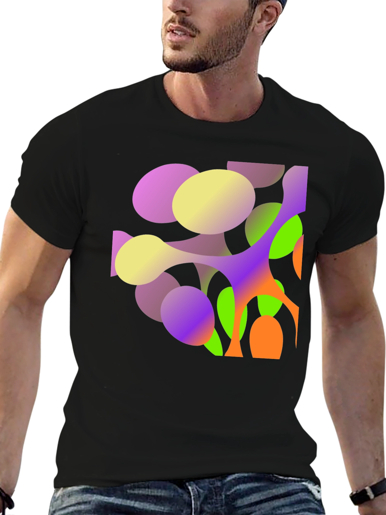 Abstract Geometric Print Black T-Shirt