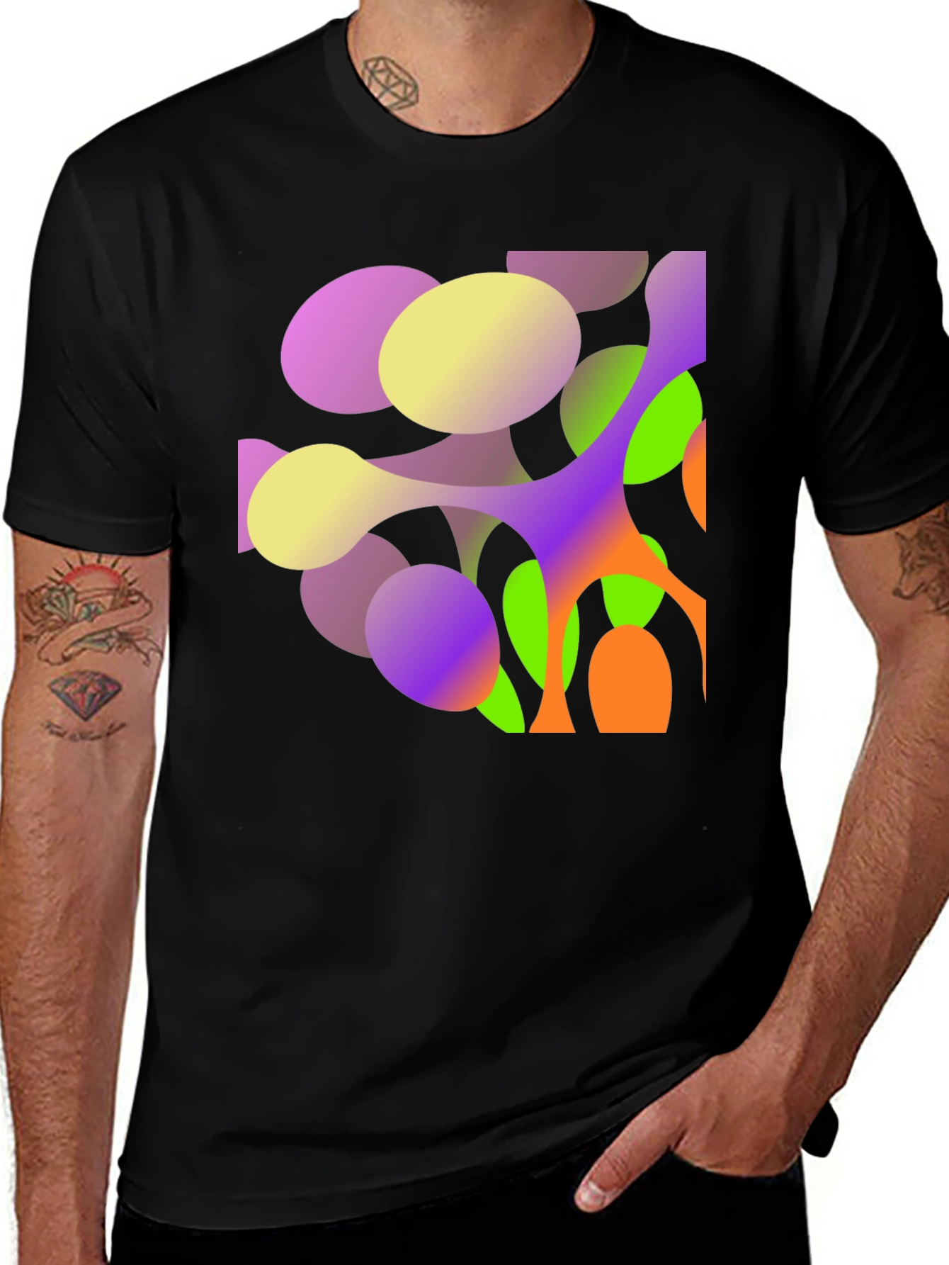 Abstract Geometric Print Black T-Shirt