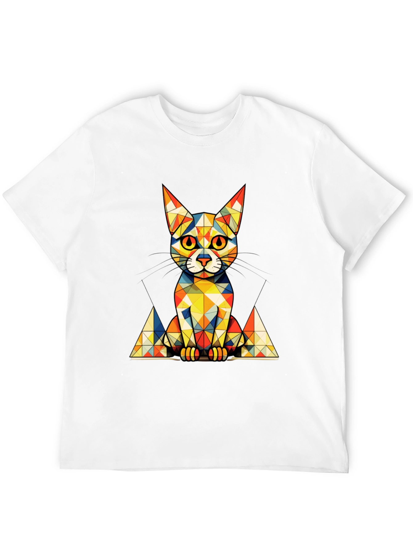 Geometric Cat Graphic Tee - Stylish Mens Black T-Shirt