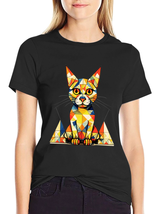 Geometric Cat Graphic Tee - Stylish Mens Black T-Shirt