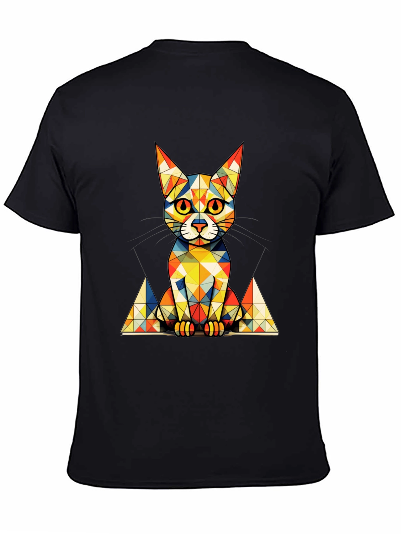 Geometric Cat Graphic Tee - Stylish Mens Black T-Shirt