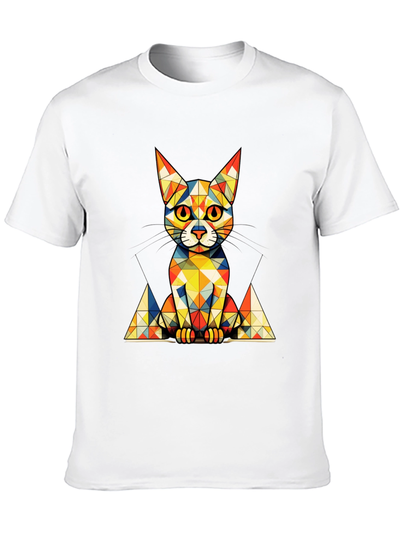 Geometric Cat Graphic Tee - Stylish Mens Black T-Shirt