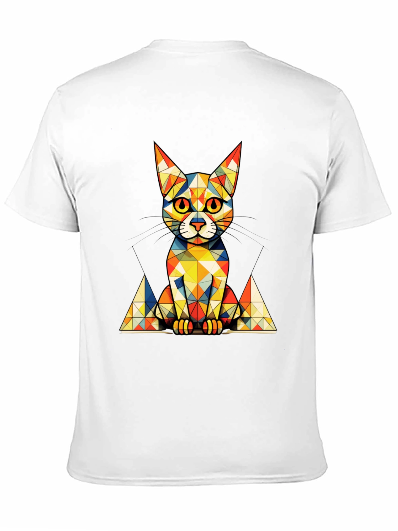 Geometric Cat Graphic Tee - Stylish Mens Black T-Shirt