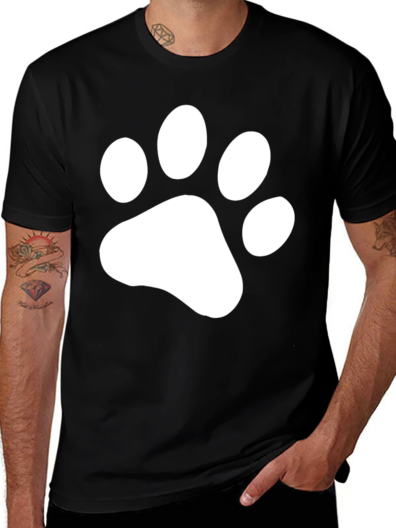 Paw Print Graphic T-Shirt - Casual Cotton Tee