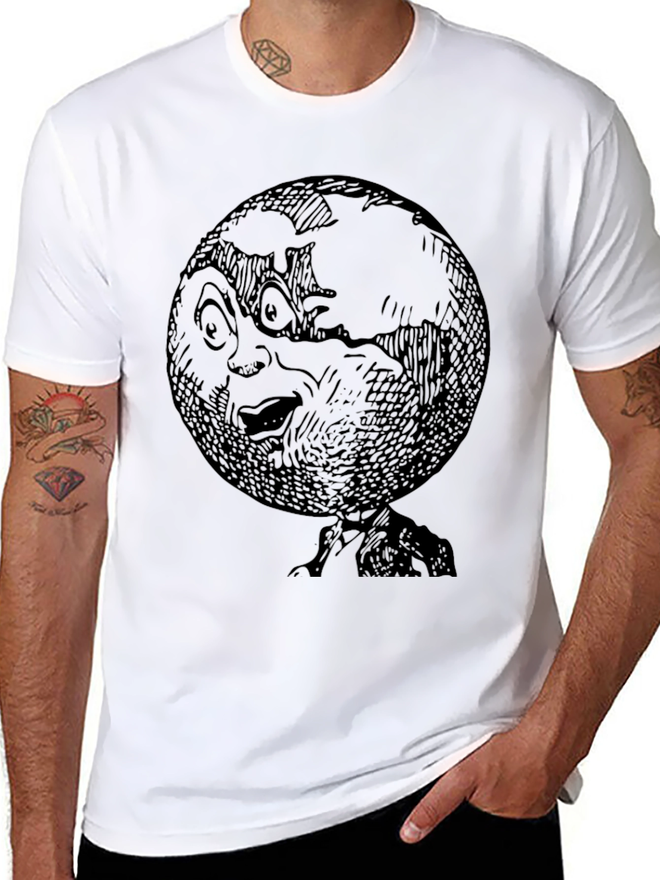 Earth Head Graphic Tee - Unique Black T-Shirt