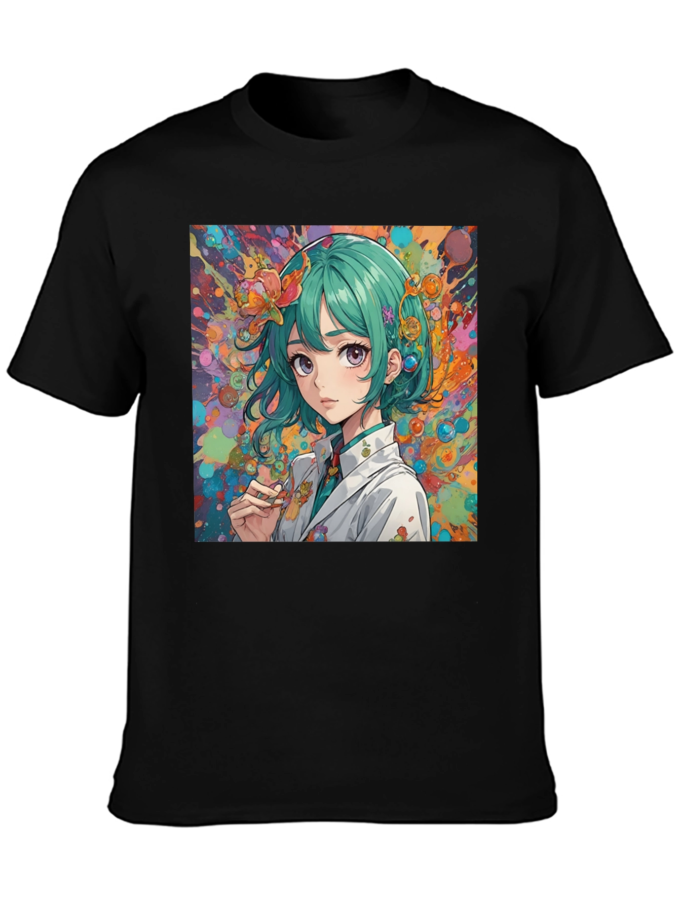 Anime Girl Art Graphic Black T-Shirt