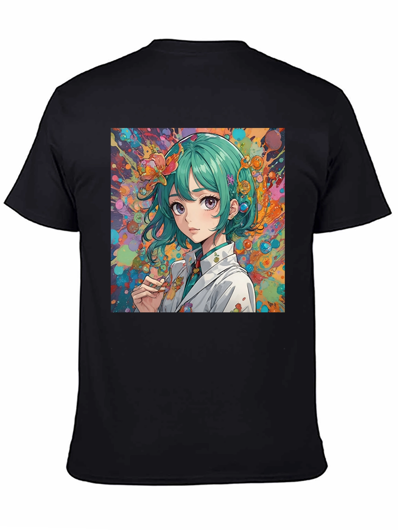 Anime Girl Art Graphic Black T-Shirt