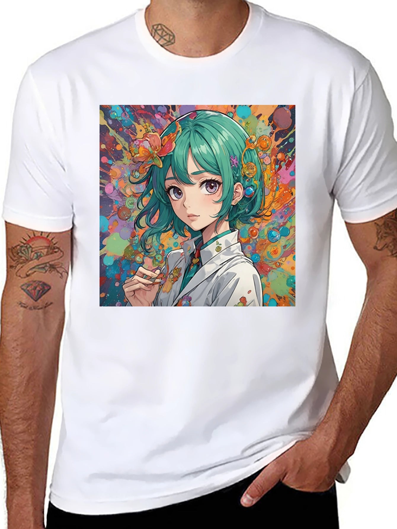 Anime Girl Art Graphic Black T-Shirt