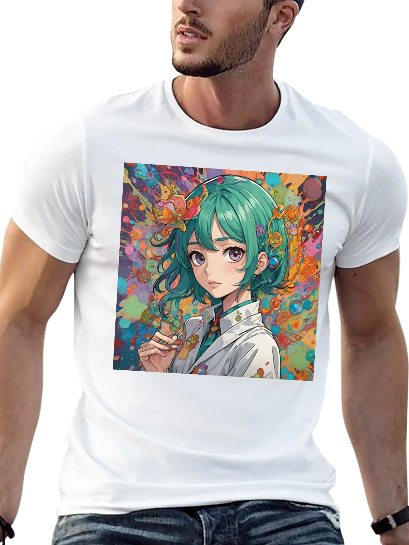 Anime Girl Art Graphic Black T-Shirt