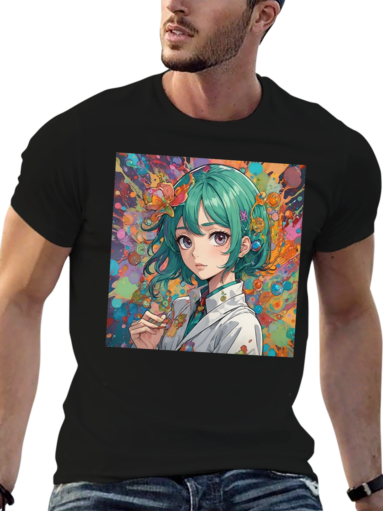 Anime Girl Art Graphic Black T-Shirt