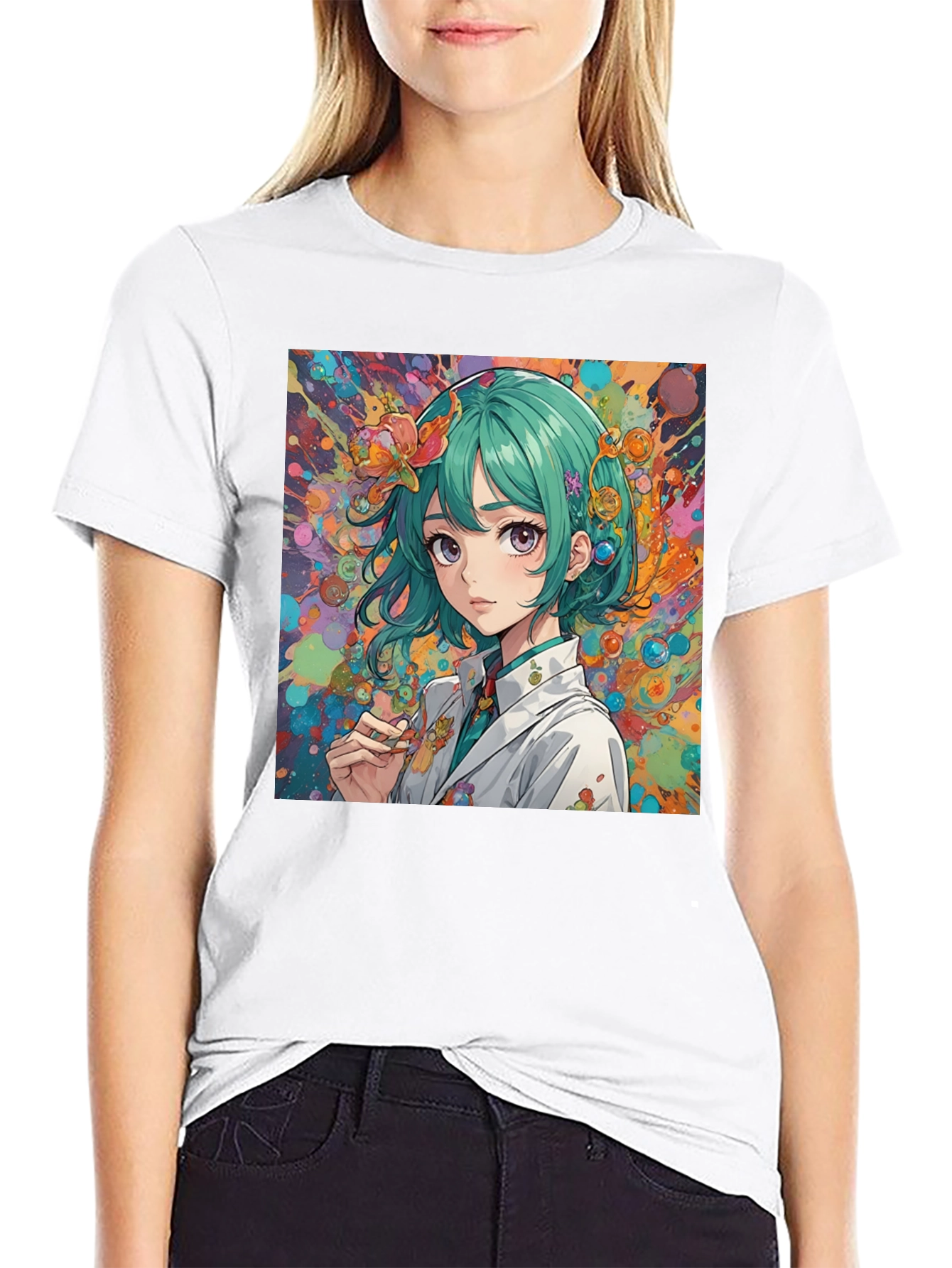 Anime Girl Art Graphic Black T-Shirt